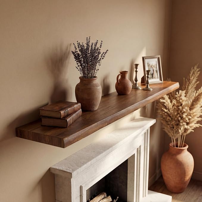 Live Edge Floating Shelf 55 Inch, 9.3" Deep Extra Thick 1.4" Solid Elm Wood - Image 2