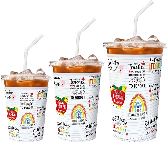 FoldTier 3 Pcs Teacher Appreciation Gifts Teachers Cup Sleeves Iced Coffee by FoldTier