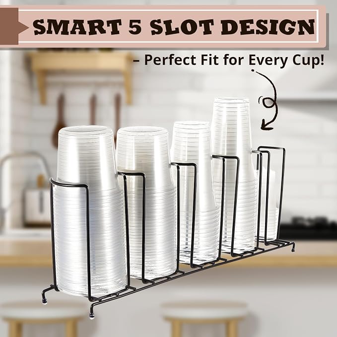 Maxdot 2 Pcs 5 Section Coffee Cup Organizers 23 x 5 x 8.5 Inch Wire Rack Coffee - Image 4