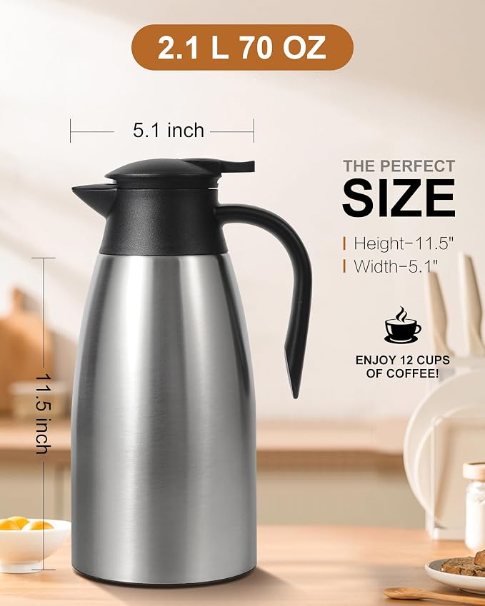 70Oz Thermal Coffee Carafe for keeping hot, Insulated Coffee Carafe Stainless - Image 7