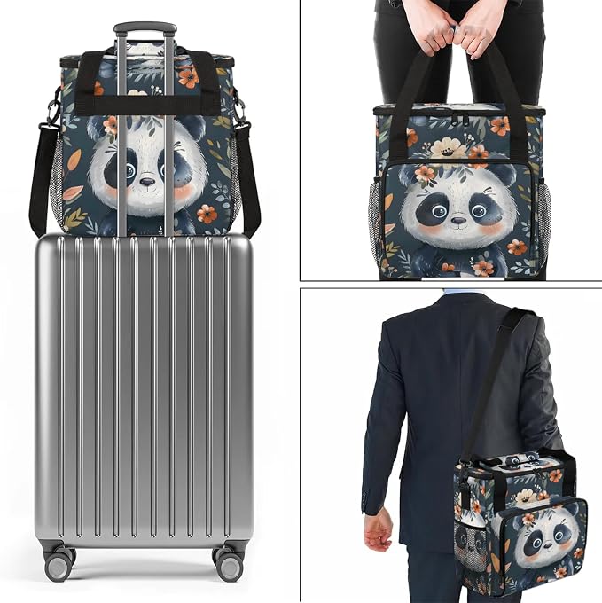 Panda Flower Coffee Maker Carring Bag, Large Insulated Storage Organizer Case - Image 7