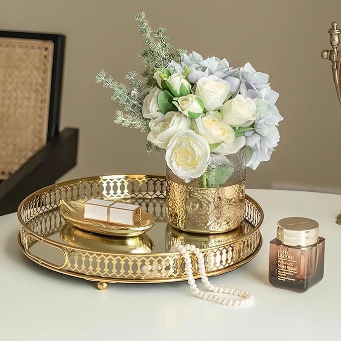 Gold Mirrored Tray with Handles, Decorative Glass and Gold Tray - Image 7