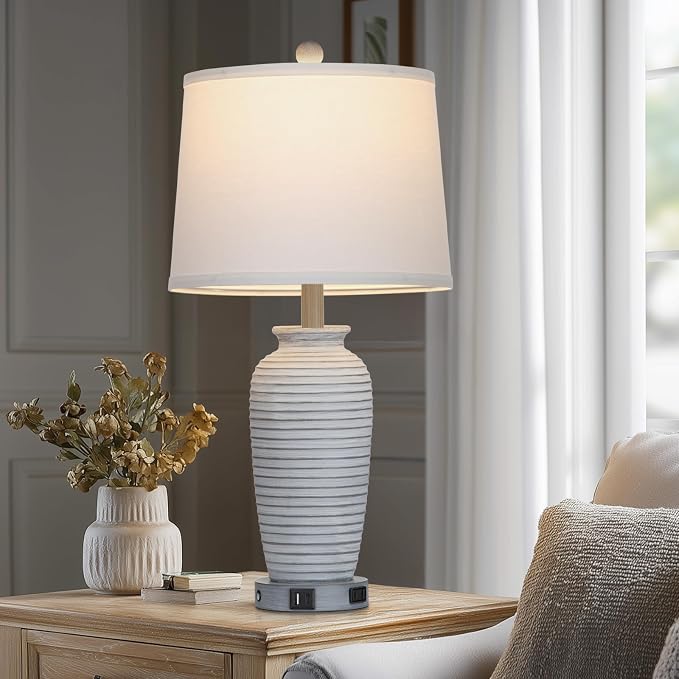 CINSARY 25" Vintage Farmhouse Jar Table Lamps, Single Rustic Bedside Lamp - Image 7