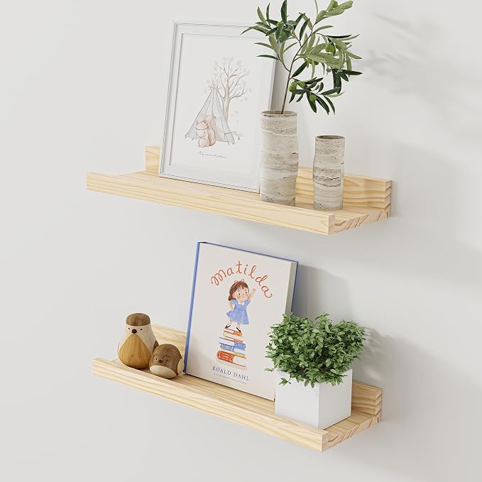 Floating Shelves for Wall, 16 inch Solid Wood Picture Ledge Shelf, Picture by Acovy