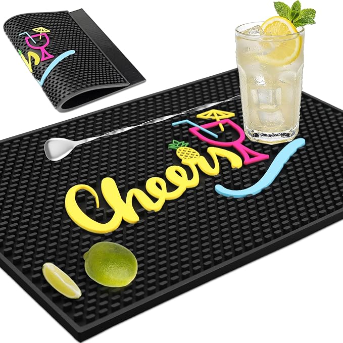 Cheers Bar Mats for Bartending, Bartender Mat for Home Coffee Bar Cocktail by Esmorah
