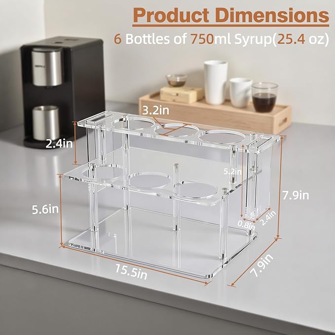 Coffee Syrup Organizer with Straw Holders, 2-Tier Acrylic Syrup Rack, Anti-Slip - Image 8