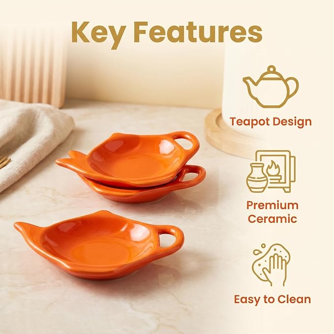 2 Pcs Ceramic Tea Bag Holder Set, Teapot Shaped, Effective Drip Tray - Image 3