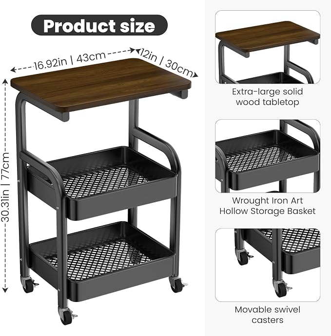 Multi-Purpose 3 Tier Rolling Cart - Image 3