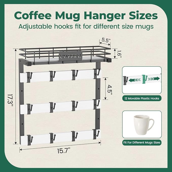 EsLuker.ly Coffee Mug Holder Wall Mounted Display Rack, Metal Cup Hanger - Image 5