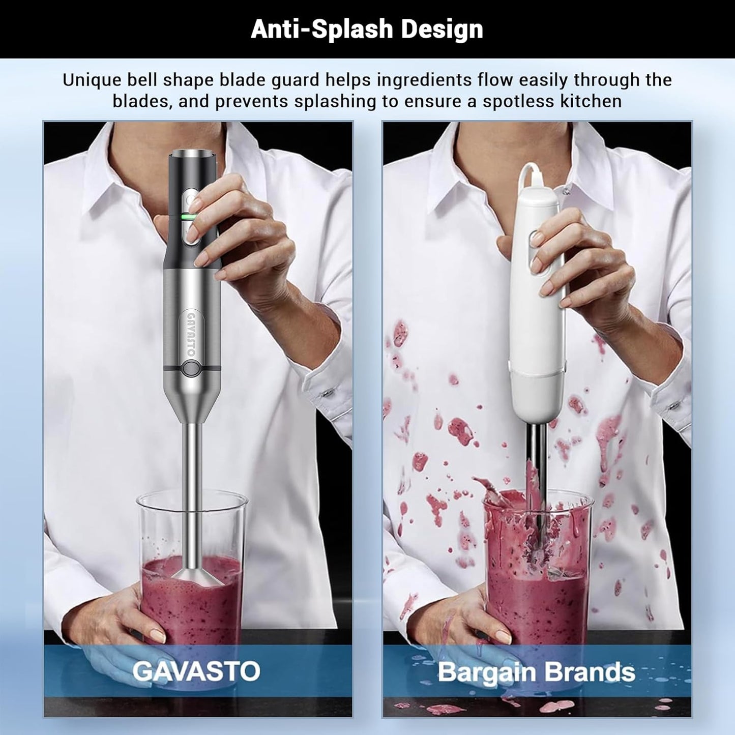 Immersion Blender RPM 16000±10% Hand Blender,15 Speed and Turbo Mode Hand Mixer, 3-in-1 Heavy Duty Copper Motor Stainless Steel Smart Stick with Egg Beaters and Chopper