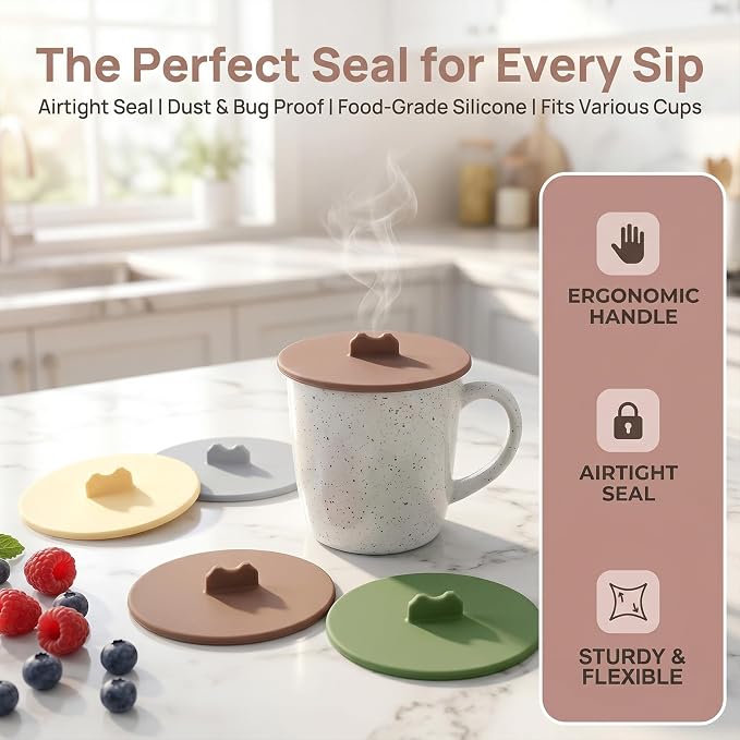 4pcs Silicone Cup Covers, Anti-Dust Reusable Silicone Lids Coffee Mug Cover - Image 5