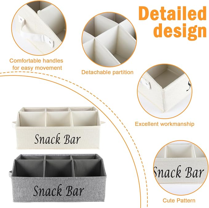 Snack Organizer for Countertop, 2 Pack Fabric Snack Container - Image 2