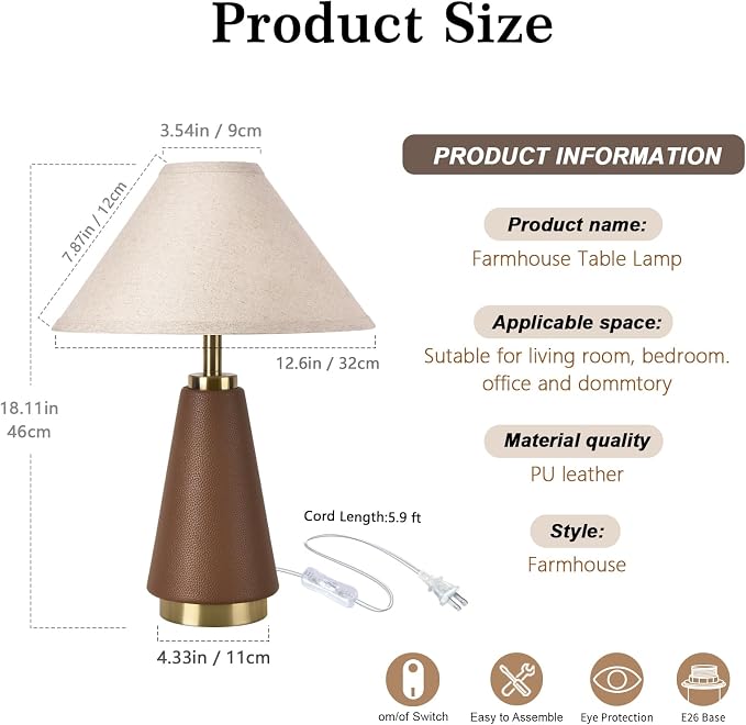 18.11 Inch Brown Table Lamp, Farmhouse Table Lamps - Image 3