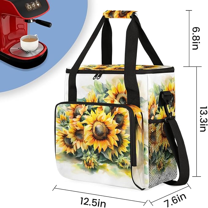 Yellow Sunflower Coffee Maker Carring Bag, Large Insulated Storage Organizer - Image 2