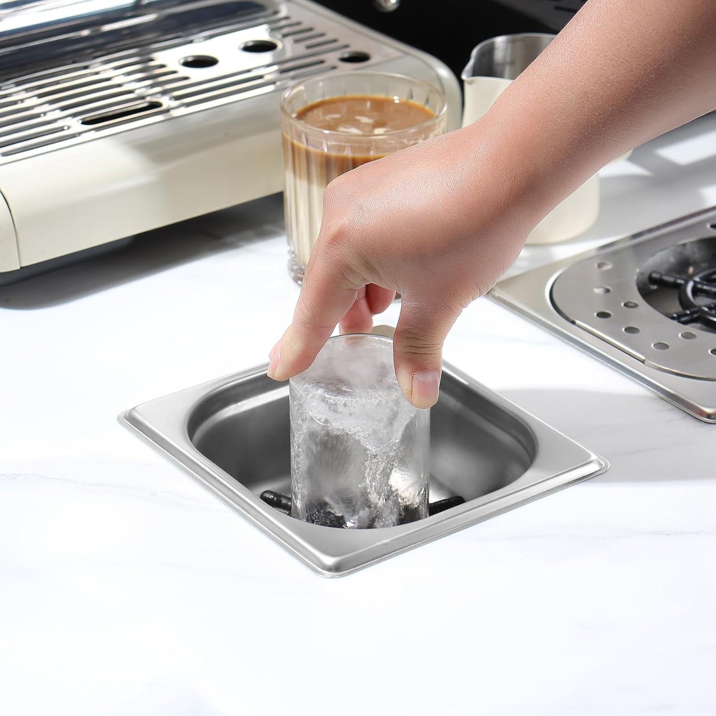 DIBTSA Pitcher Rinser, Automatic Glass Cup Washer, Stainless Steel Coffee Milk Tea Cup Cleaner, for Home Kitchen Hotel Bar Restaurant (6.9x6.3x2.6 Inch)