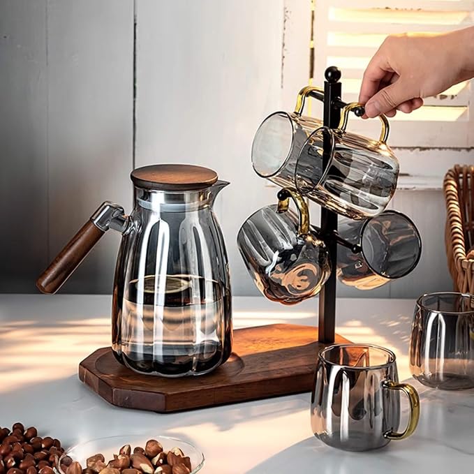 Mug Tree for Large Mugs With 6 Hooks and Coffee Pot Tray - Image 2