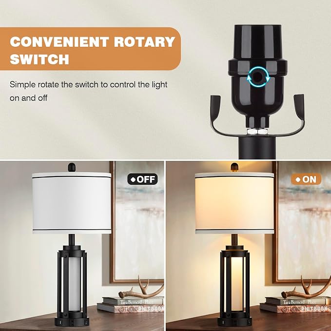 25" Modern Table Lamps Set of 2, Industrial Beside Lamps - Image 6