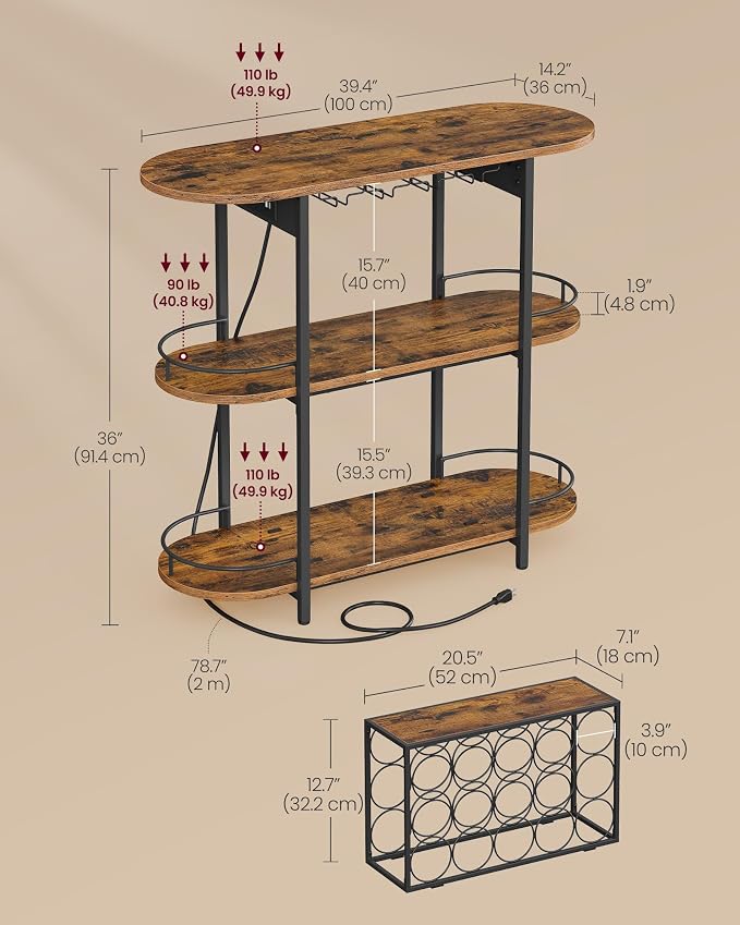 VASAGLE Bar Cabinets for Home, LED Coffee Bar - Image 2