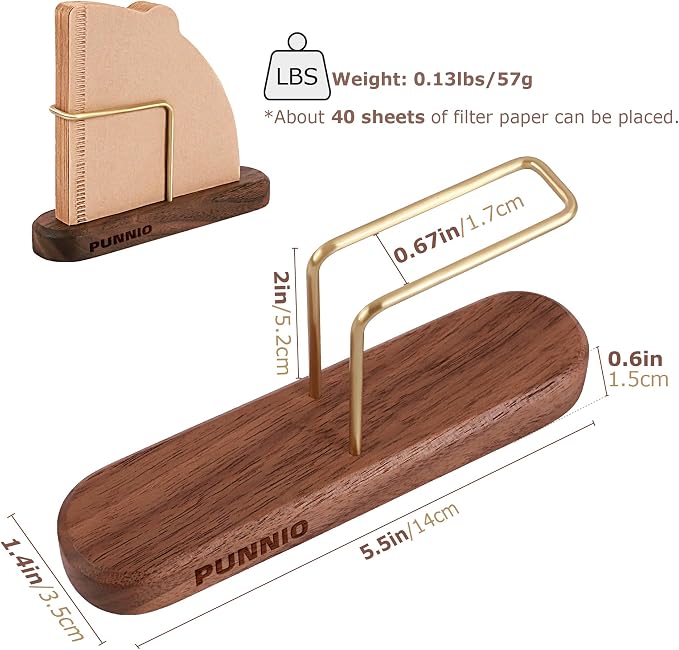 Coffee Filter Holder Storage, Wood & Brass Rack Coffee Filter Container - Image 6