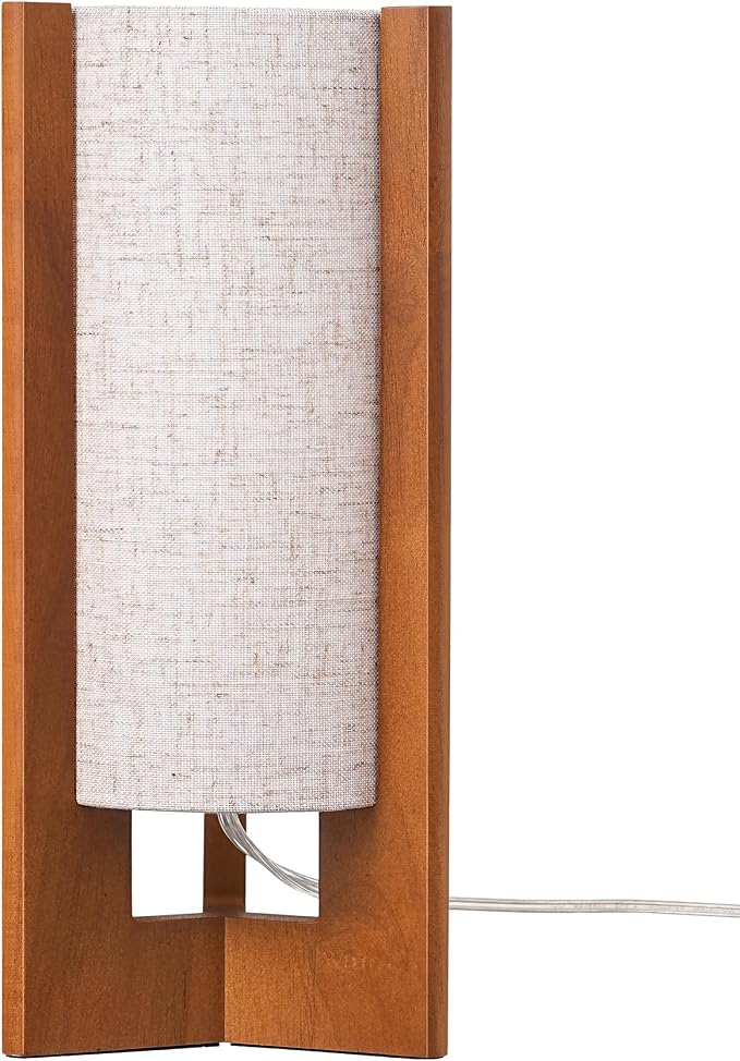 EDISHINE 13.5" Small Table Lamp, Walnut Wood Cylinder Nightstand Lamp - Image 8