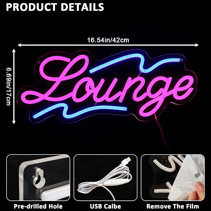 Lounge Neon Sign for Wall Decor, 16.54" x 6.69" Rest Led Signs for Room - Image 2