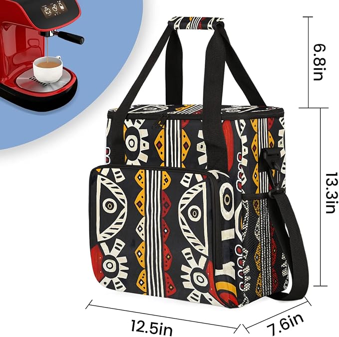 Bohemian Geometric Stripes Coffee Maker Carring Bag, Large Insulated Storage - Image 2