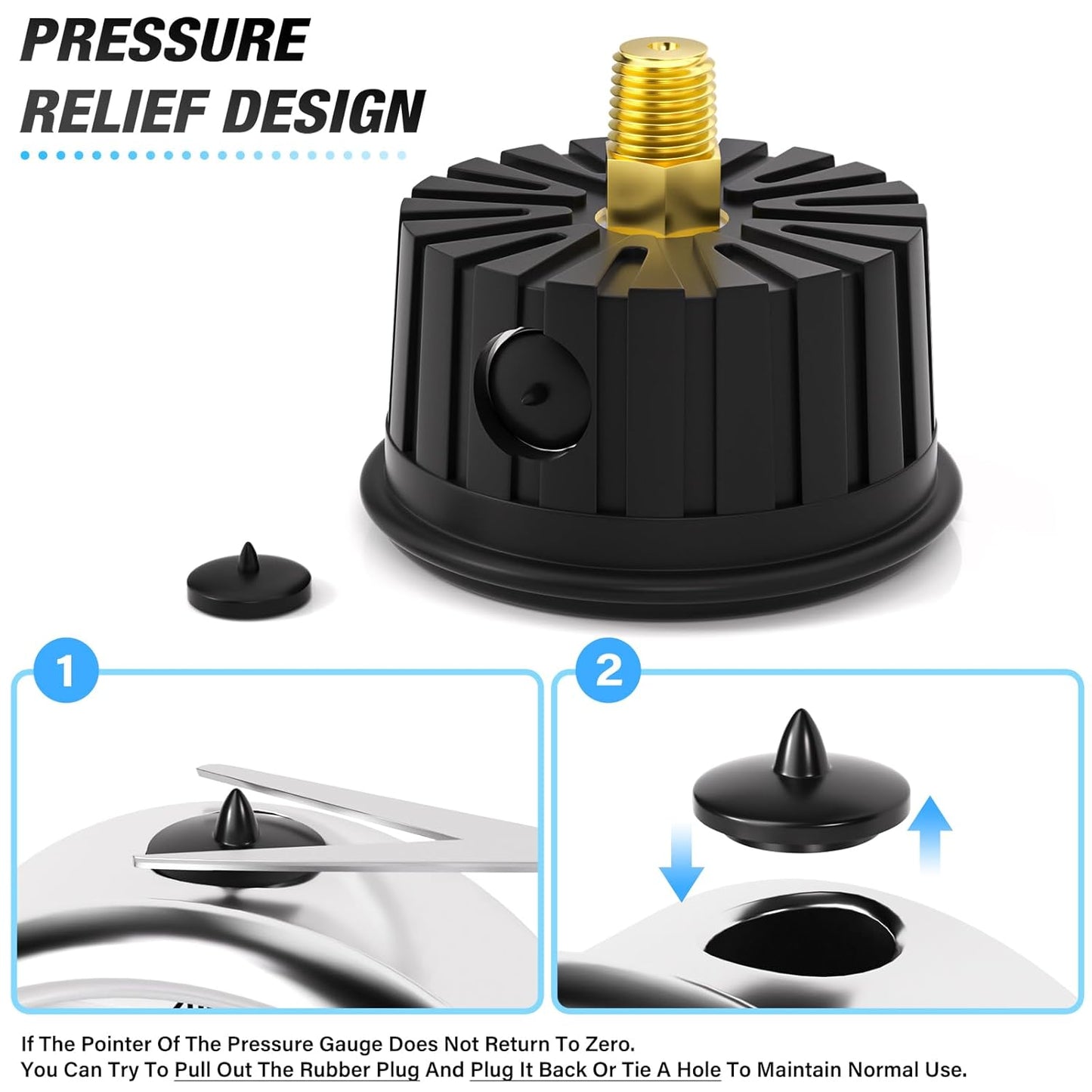 MEANLIN MEASURE 0~100Psi Stainless Steel Liquid Filled Pressure Gauge 1/4" NPT 2.5" FACE DIAL with Rubber Protective Sleeve, Center Back Mount