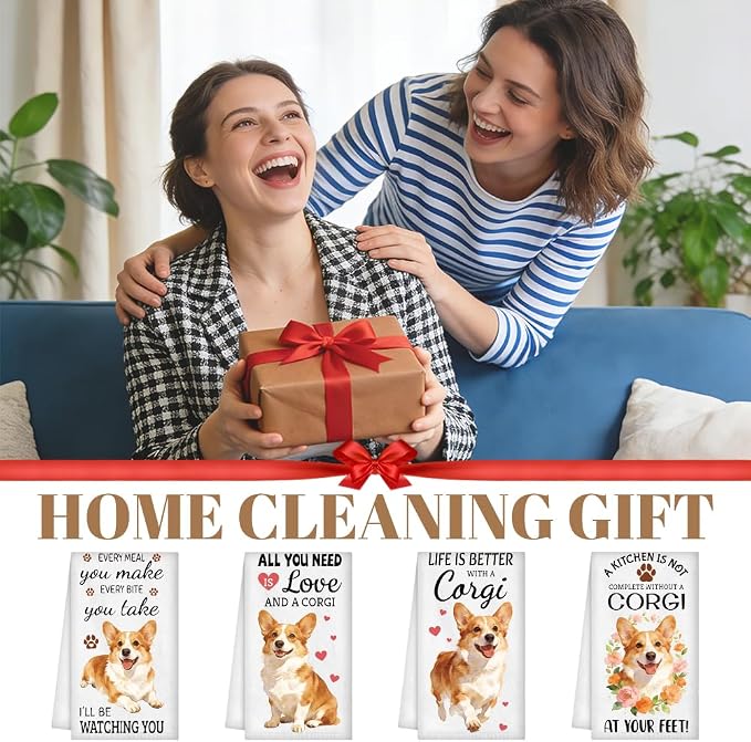 WADORN 4 Styles Funny Corgi Kitchen Towels Set - Image 7