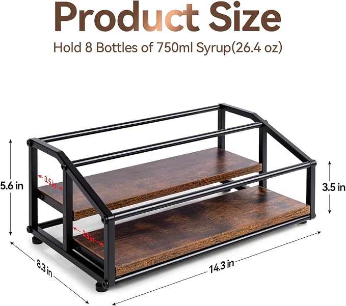 kimilus Coffee Syrup Organizer Rack, Liquor Bottle Display Shelf, 2 Tier 8 - Image 2