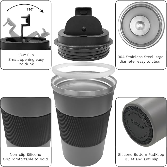 YINBAOGE Insulated Travel Coffee Mug, Spill & Leak Proof, Portable To Go - Image 2