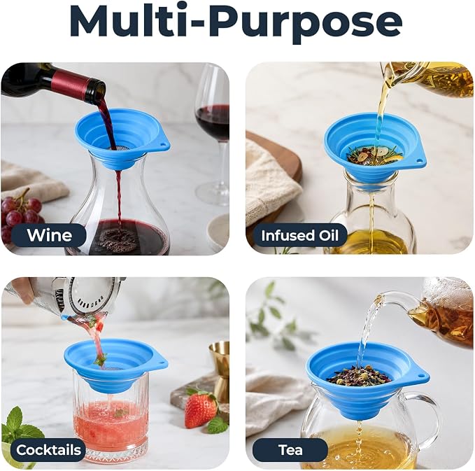 Vespara 2 Pack Collapsible Fine Mesh Strainer, 4 Inch Silicone Funnel - Image 5
