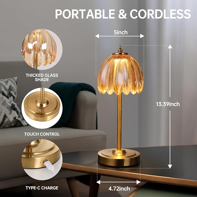Shenmoyl Tulip Table Lamp with 5000mAh Battery & Touch Control, Cordless Table - Image 9