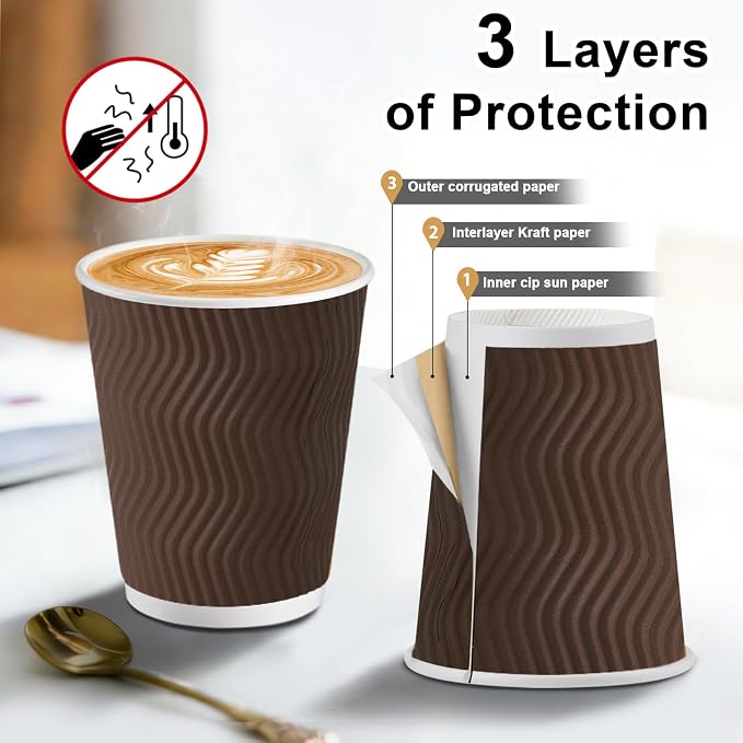 Clawsoff 120 Pack 10 oz Coffee Cups, Disposable Corrugated Insulated Ripple - Image 3