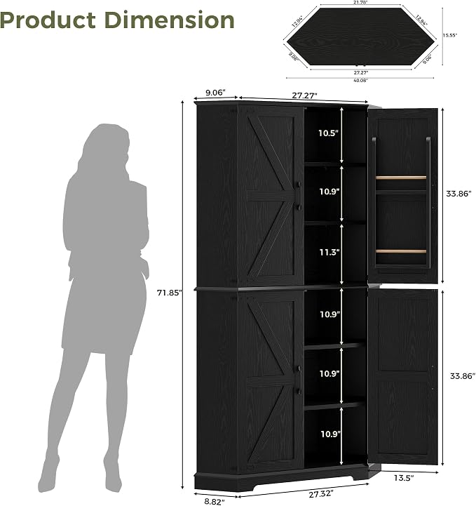 IRONCK Corner Cabinet, 6-Tier Freestanding Farmhouse Pantry - Image 2