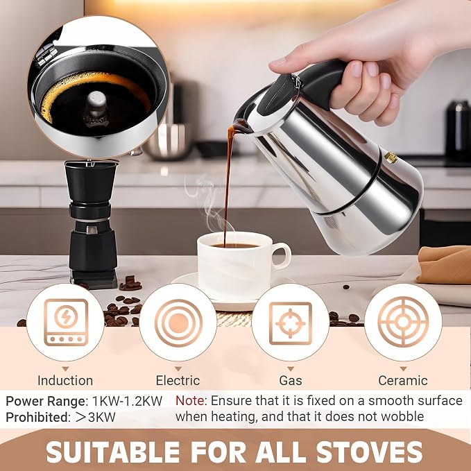 Moka Pot, 4 Cups Stovetop Espresso Maker, 304 Stainless Steel Moka Pot - Image 5
