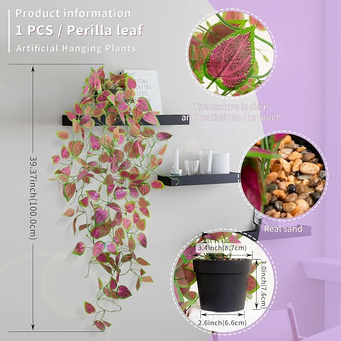 LOYWREE 2 Pack Artificial Purple Ivy Hanging Vine Plants - Image 2