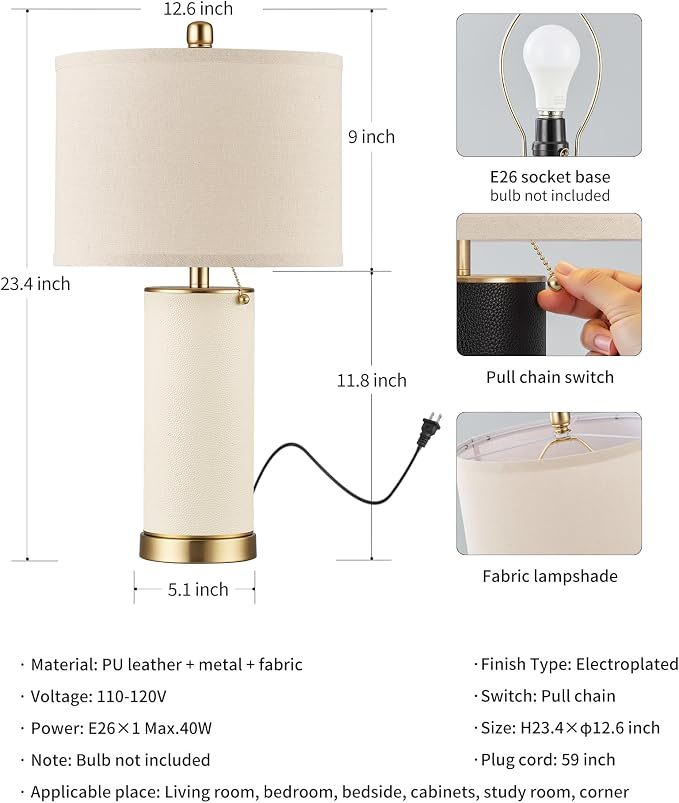 KDG 23.4" White PU Leather Table Lamps - Image 5