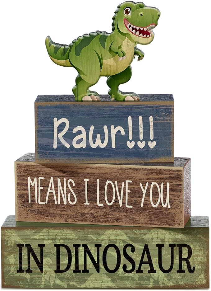 Lineshading 4 Pcs Dinosaur Table Decorations Wooden Dinosaur Decor Dino Safari by Lineshading