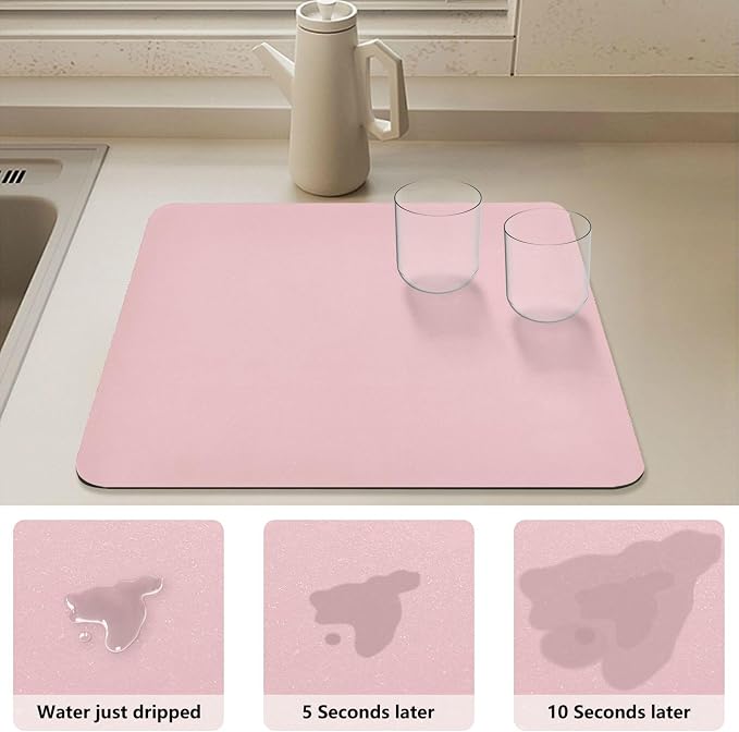 Light Pink Dish Drying Mat for Kitchen Counter No-slip Rubber Bottom Dish - Image 4