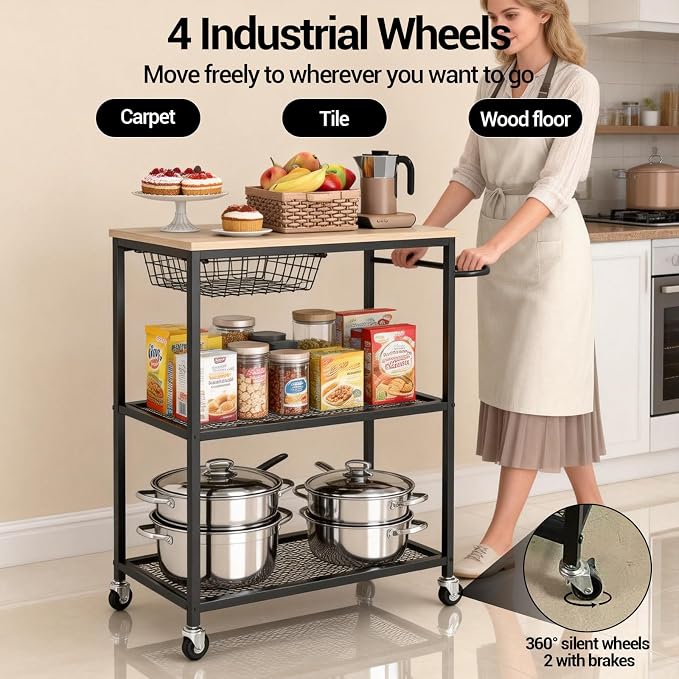 Versatile 3-Tier Rolling Kitchen Cart, Metal Frame - Image 4