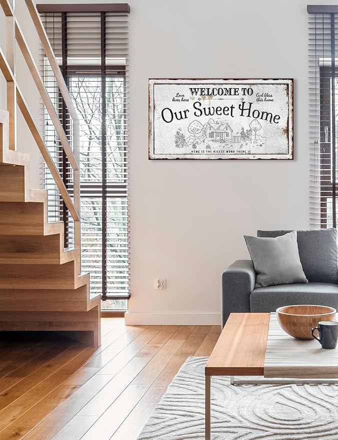 IPIC - Our Sweet Home Vintage Family Sign, Rustic Farmhouse Canvas Wall Art - Image 2