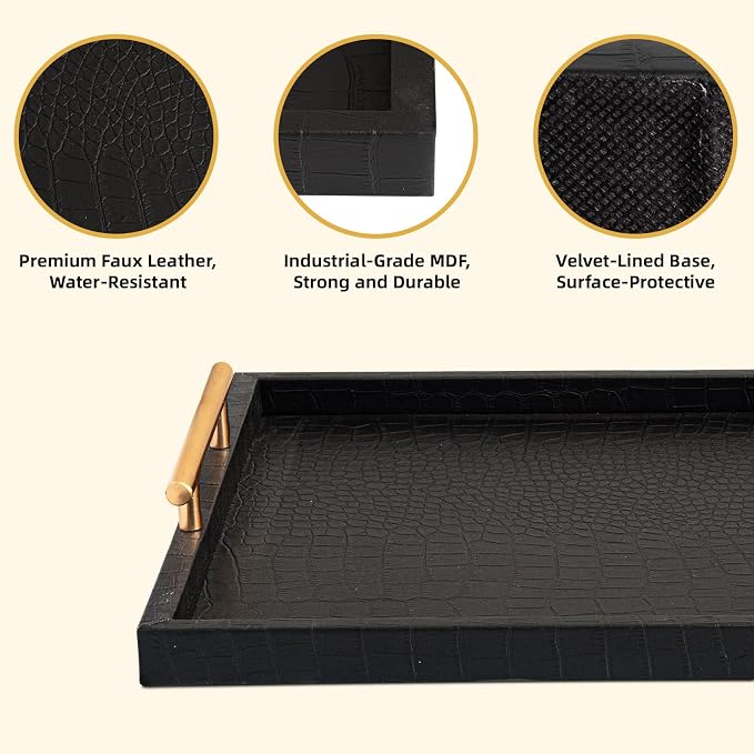 Modern Elegant Large Wood Serving Tray, Home Decorative Rectangle Ottoman Decor - Image 3