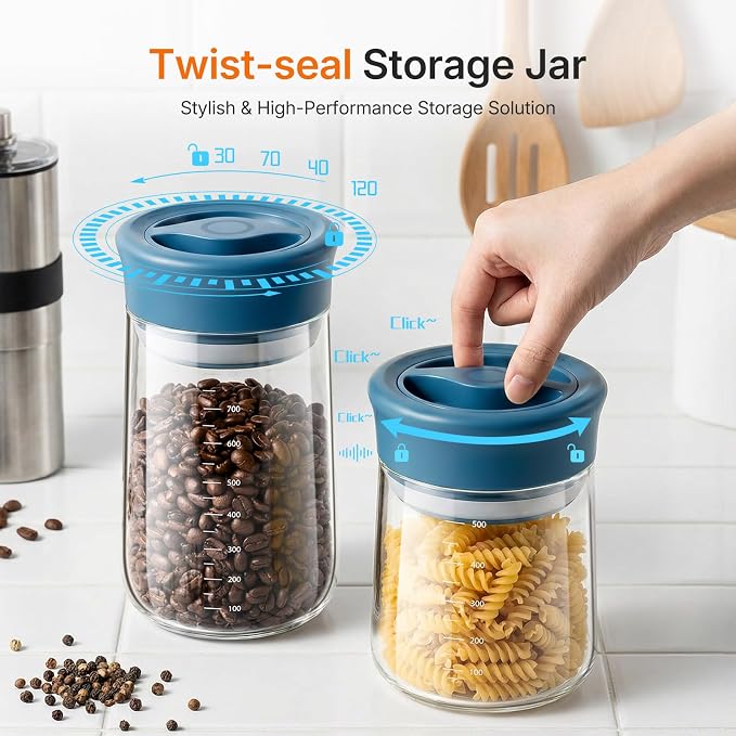 Airtight Glass Jar with Rotary Lid, 17oz Borosilicate Glass Storage Container - Image 3