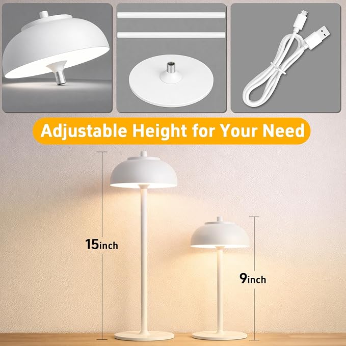 White Table Lamp Set of 2 Rechargeable, Table Lights Battery Operated-IP65 - Image 4