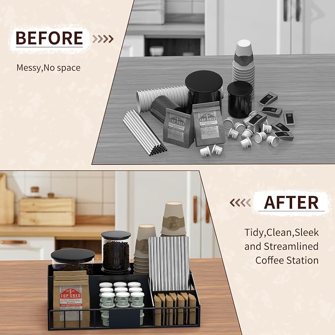 Metal Coffee Station Organizer for Countertop, 2-Pcs Coffee Bar Organizer - Image 6