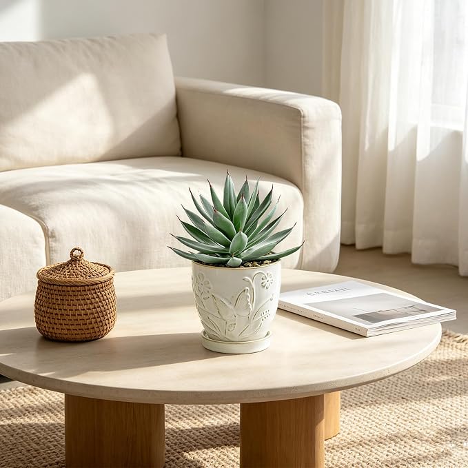 Briful Artificial Succulent Plant in White Ceramic Planter - Image 2