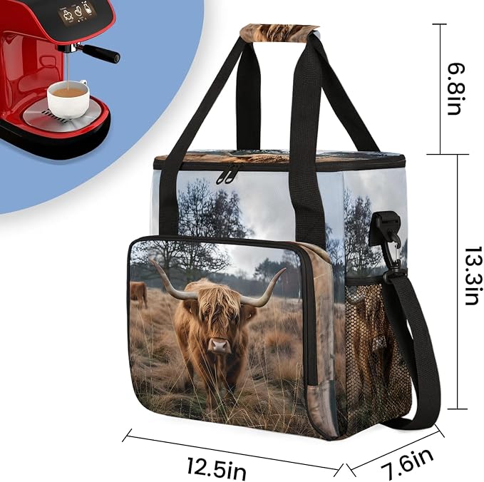 Highland Cow Animal Coffee Maker Carring Bag, Large Insulated Storage Organizer - Image 2