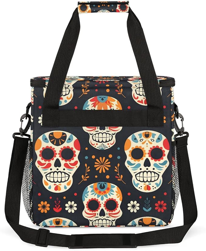 Sugar Skull Floral Coffee Maker Carring Bag, Large Insulated Storage Organizer - Image 5