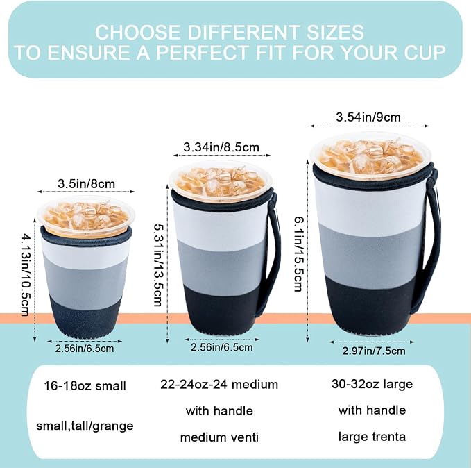 KJQJLY 3 Pack Reusable Iced Coffee Sleeves - Image 2