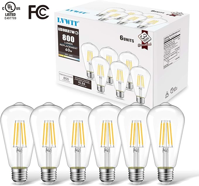 LVWIT ST21 LED Filament Bulb 7W Dimmable 3000K Soft White Vintage Edison Light - Image 8
